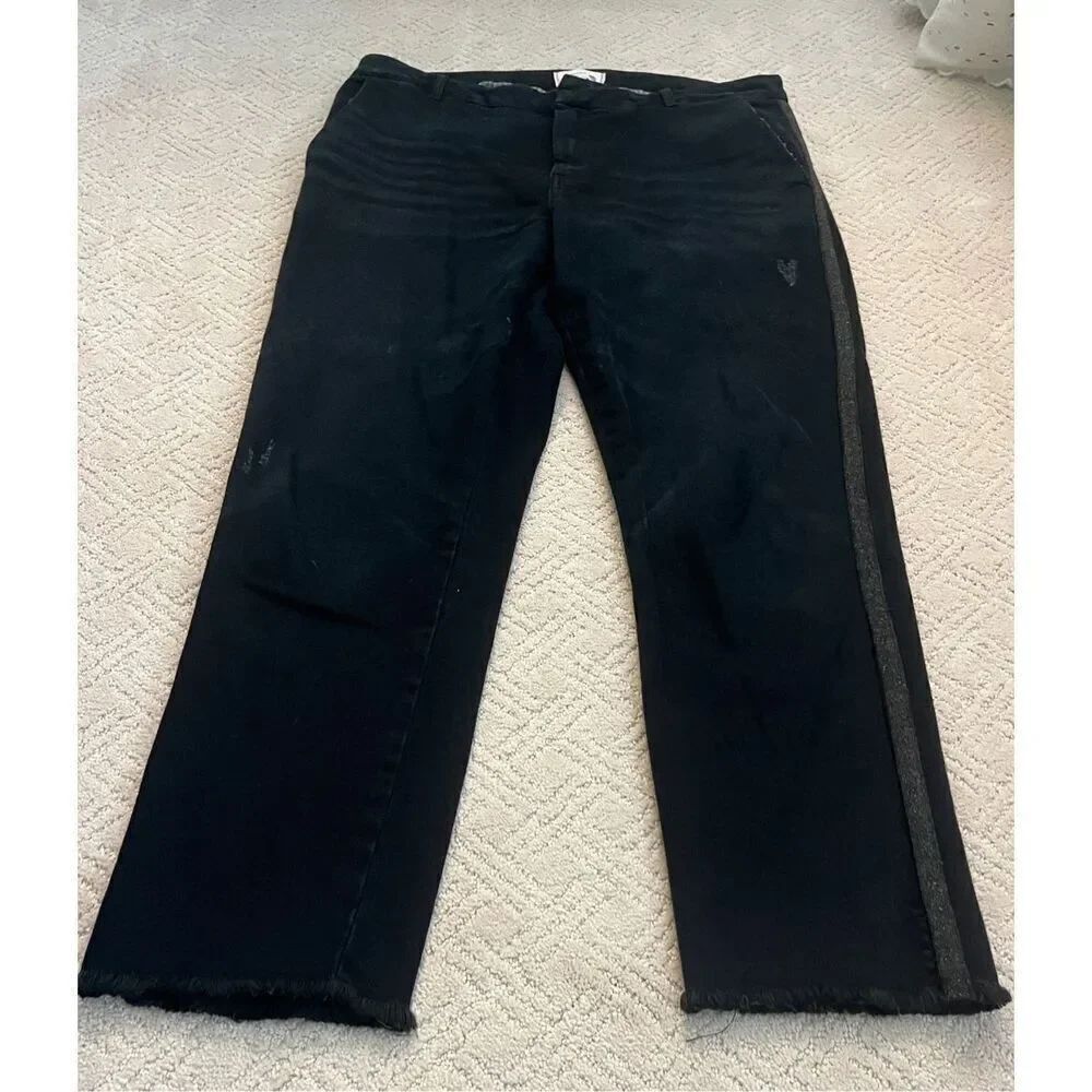 Sundry Black Denim Distressed Pants with Sparkly Stripes on Sides